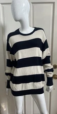 BRANDY MELVILLE NEW! Cream/Navy Striped Cotton Knit Crew Neck Sweater O/S