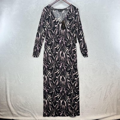 BCBGMAXAZRIA Dress Womens Medium Marbelized Print Long Sleeve Maxi Stretch Slit