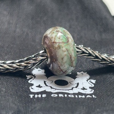 Echte Trollbeads facettiert OOAK Unikat Glasperle mintgrün Kupferstränge