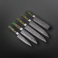 Handmade Damascus Steel Chef Knife Set - 5 Piece Wooden Handle