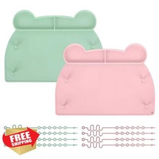 LOESLY Silicone Placemat Toddler Greenandpink Suction Cups 2pk