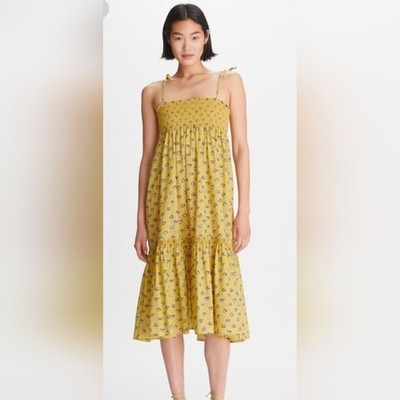 Tory Burch Yellow Strapless Dress with Floral Design