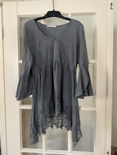 Gray Hippie Dress Or Top With Lace At Hem Elastic Empire Waist Size Med