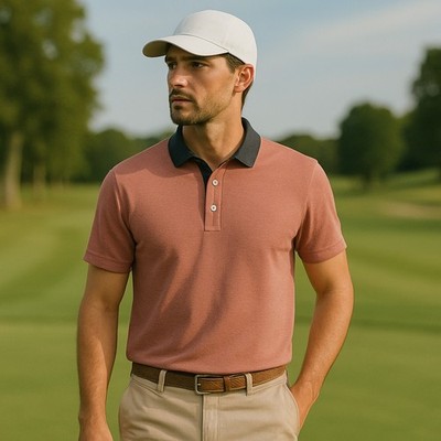 7 Diamonds Luxe Soft Polo Shirt Mens L Heather Rose Pink Navy Collar Casual Core