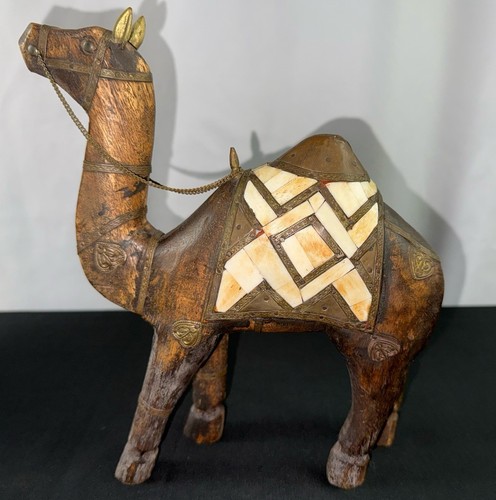 Juego de 3 estatuillas vintage de camello hechas a mano con incrustaciones y latón, arte popular indio - Imagen 3 de 19