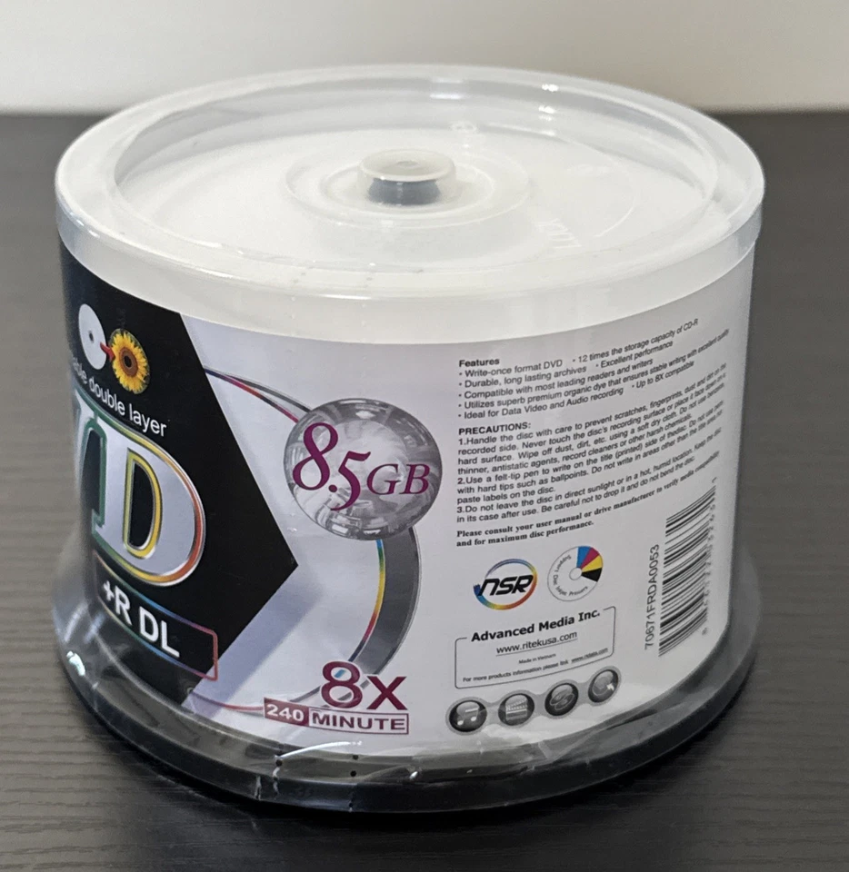 50 Pack Ridata DVD R DL Dual Layer 8X 8.5GB DVD Plus R Double Layer White Inkjet - Image 3 of 4