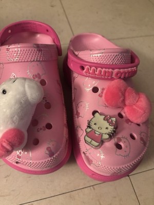 Crocs Hello Kitty Pink Girls' Clog Slippers with Bow & Cartoon Charms