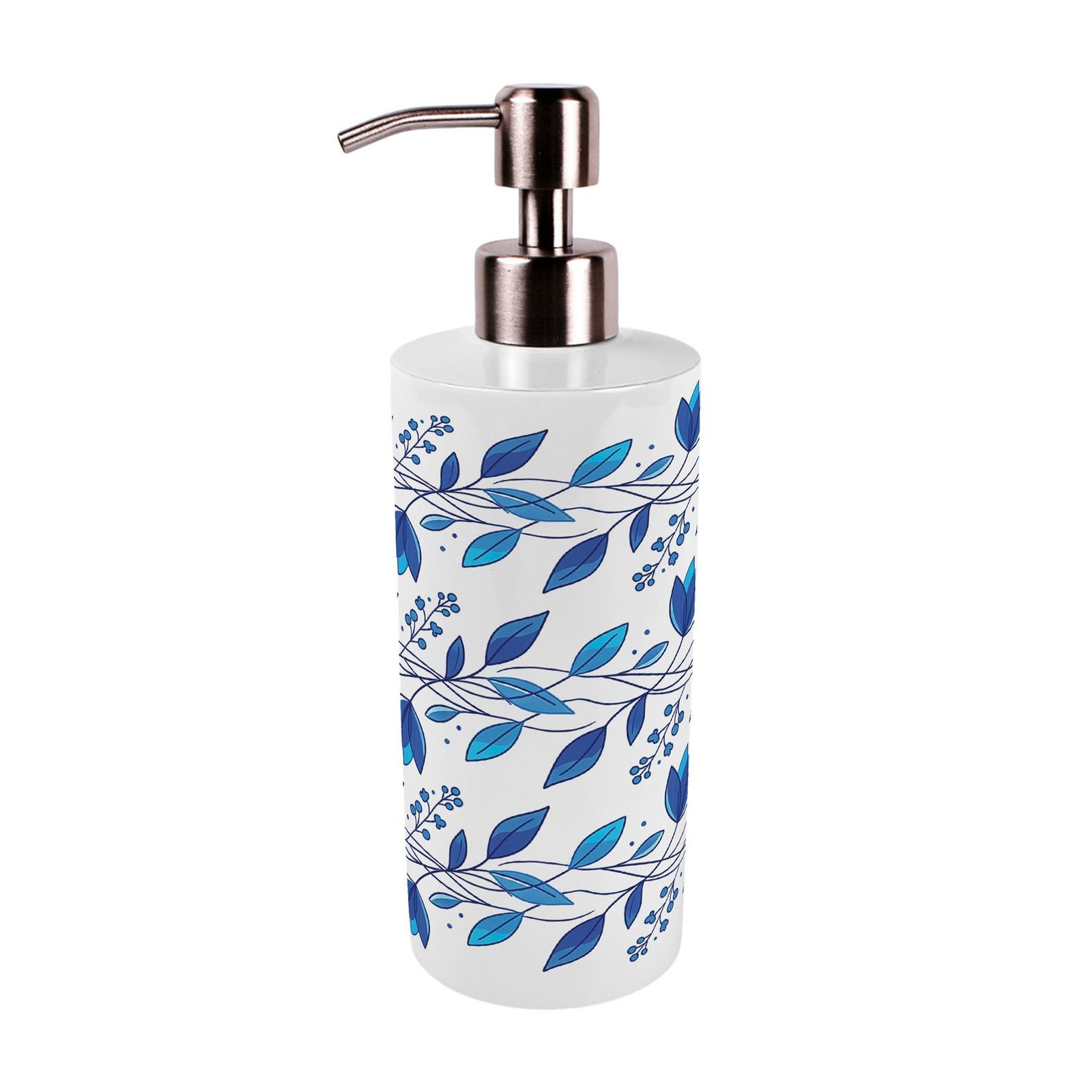 Blue Petals Soap Dispenser - Stainless Steel Hand Wash Pump Bathroom Gift