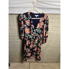 Robbie Bee Navy Floral Print Wrap Dress Size 10 Midi Knee Length