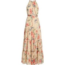 Ieena for Mac Duggal Floral Chiffon Tiered Maxi Dress Yellow Gold 70203 Size 0