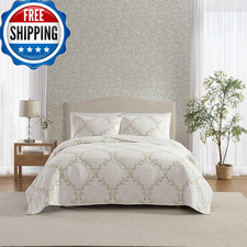 Laura Ashley - Twin Quilt Set Super Soft Breathable Embroidered Bedding