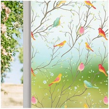 Coavas Privacy Window Film Non-Adhesive Translucent Bird Decor 17.5"x118"