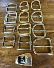 Solid Brass Belt Buckle Lot of 13 Buckles Vintage Gold  Silver Tone