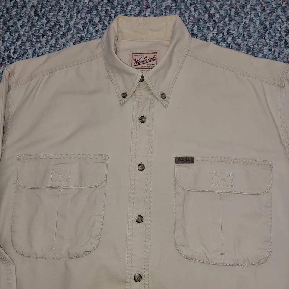 Woolrich Heavy Khaki Shirt Size Large Outdoor Long Sleeve Camping Fishing Hunt - Image 2 of 4
