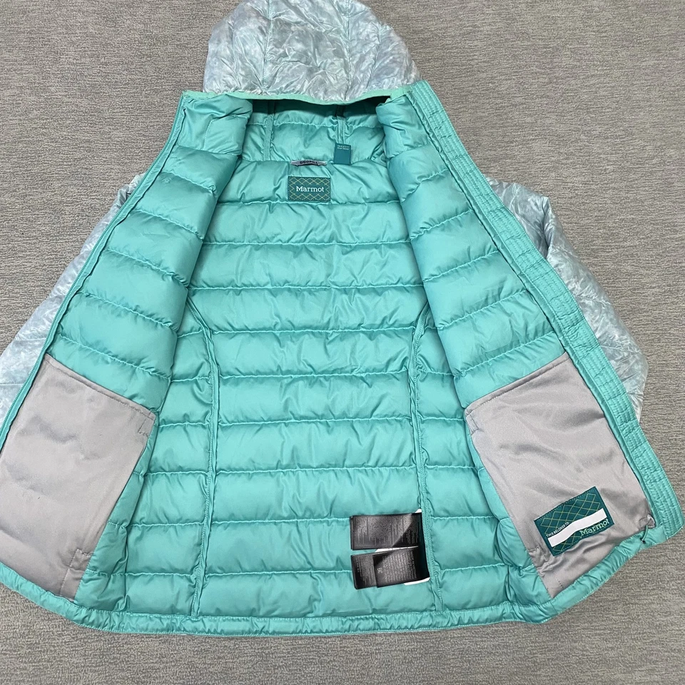 Marmot Down Jacket Girls Medium Green 550 Fill Hooded Puffer Winter Coat K77460 - Image 4 of 4