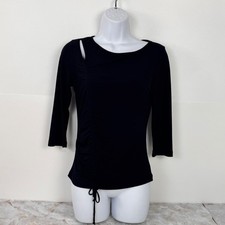 Daytrip Top Women Large Black 3/4 Sleeve Ruched Cutout USA Made Running Small