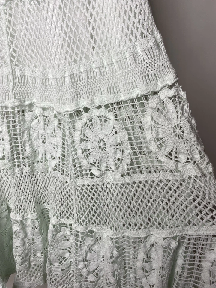 Raga Women's Small Midi A-Line Prairie Skirt Crochet Mint Green Boho Cottage - Image 2 of 4