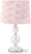 - Elise Table Lamp and Shade - Spindle Base with Pink Rosette Shade Lamp - Nurse