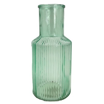 Grüne große gerippte schmale Glasvase Blumenknospe Glas 22 cm Wohndeko Ornament