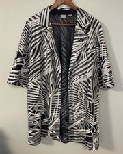 CHICO'S Travelers Jacket Open Front Navy White Women's Sz 3 Metallic Look