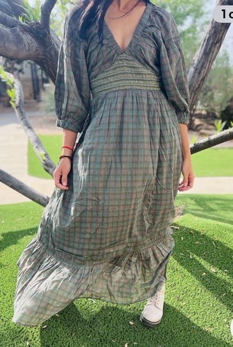 Free People Golden Hour Plaid Tiered Maxi Dress Small New