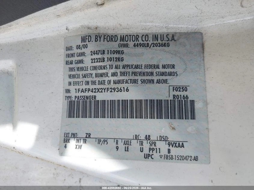 1999 2000 FORD MUSTANG 4.6 AUTOMATIC TRANSMISSION ASSEMBLY 8 CYLINDER OEM - Изображение 4 из 4