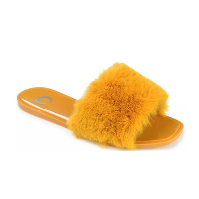 Journee Collection Dusk Slide Sandals 10M Faux Fur Slip On Flats in Rust Copper