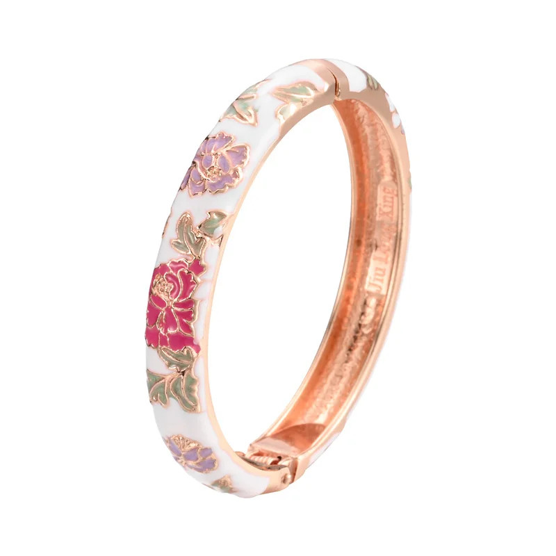 Brazalete Brazalete Flor Esmalte Color Oro Rosa Metal Pulido Mujer Joyería