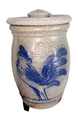 ROWE POTTERY SALT GLAZED CROCK  Year 1984 ROOSTER/CHICKEN 7 Inch