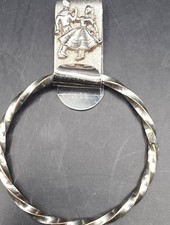 VTG Silver Tone Finger Towel Ring Square Dancing Couple Pocket clip