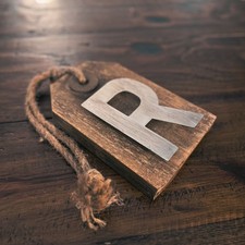 Rustic Wood  Metal Wall Hanging Decor Letter  R  Farmhouse Style Tag Sign