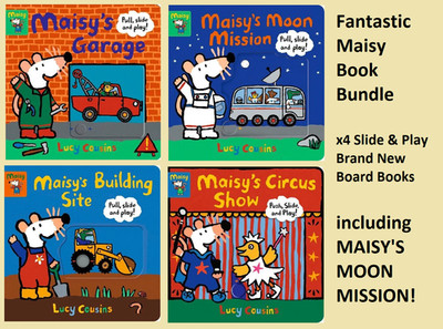 SET of 4 Bundle Lucy Cousins Maisy Board Books Moon Mission Circus Garage