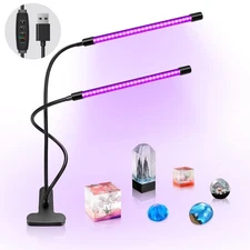 LED UV Light Dual Head with USB, 395nm-405nm Dimmable UV Light with Clip, Glo...