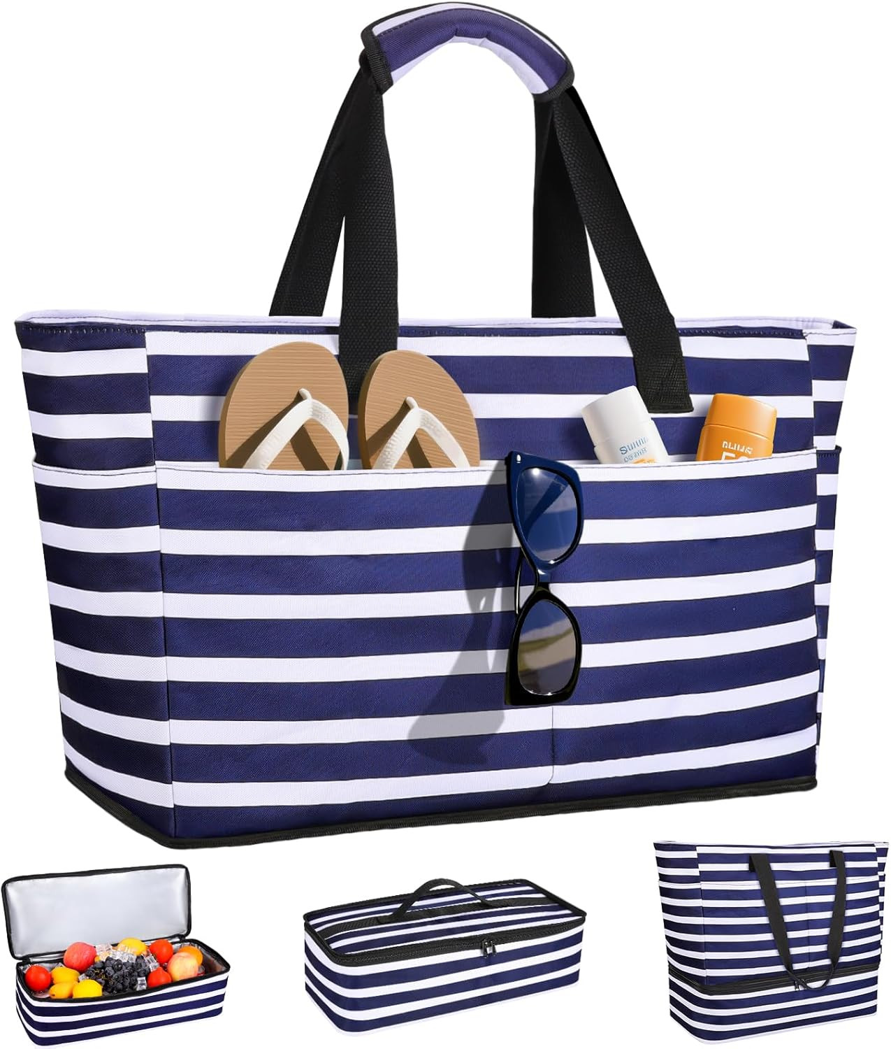 Borsa Mare Donna Grande XXL Con Borsa Frigo Staccabile, Borsa Spiaggia Famiglia