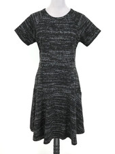 Loft  Dress Womens 8 Black Gray Stretch Knit Back Zip Fit n Flare Bias Hem