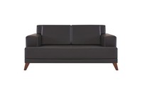 Couch Leder 2-Sitzer Sofa Schwarz Einfarbig Modern Design Ledesofa Holz