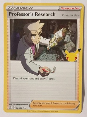 POKEMON TRAINER PROFESSOR'S RESEARCH ERROR HOLO CARD 25TH CELEBRATION 023/025