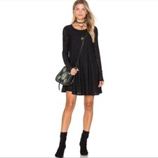 SHOW ME YOUR MUMU BLACK GOTH LACE LONG SLEEVE ROUND NECK FLOWY TUNIC MINIDRESS