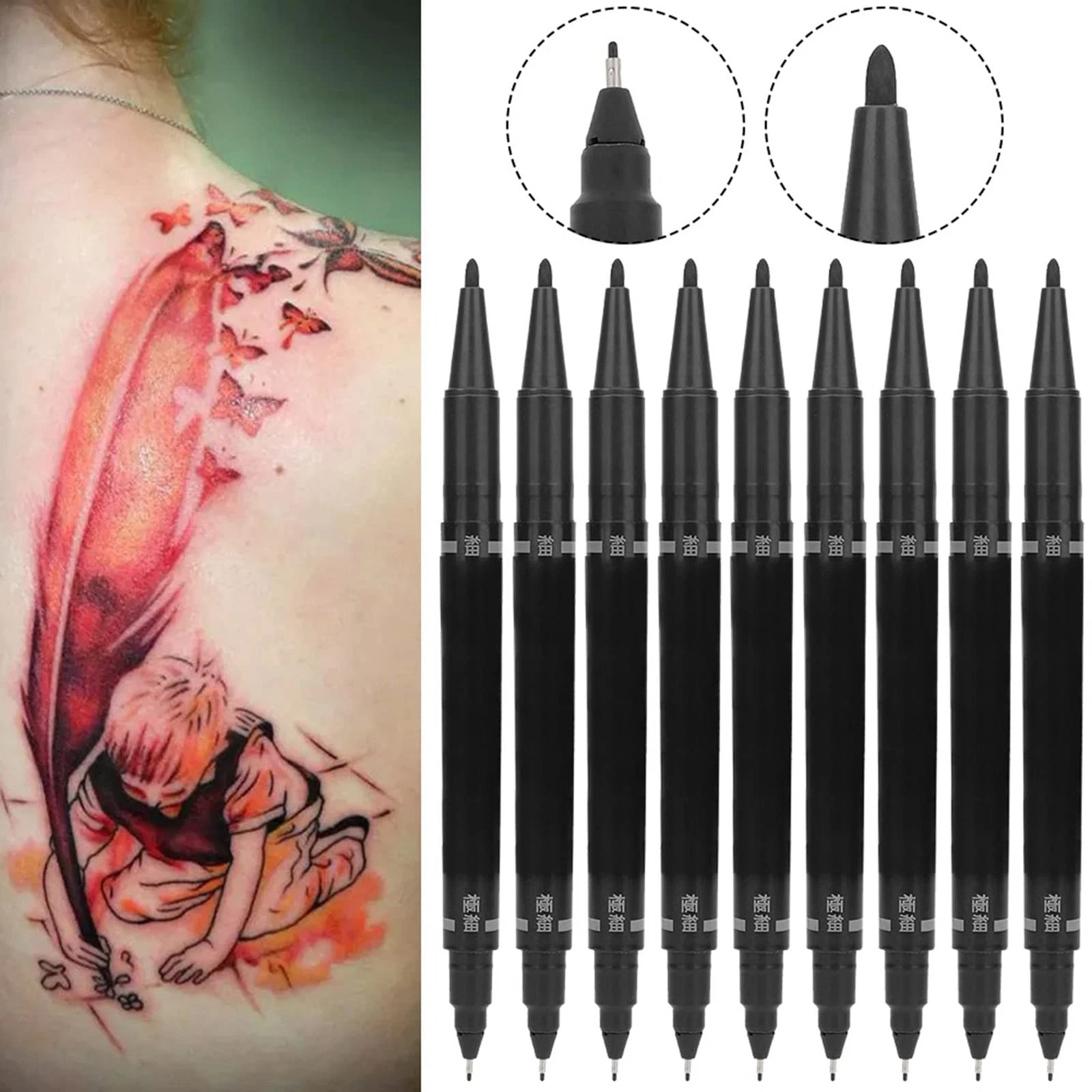 Tattoo Skin Marker Pen Double Tip Fine Regular Stencil Scribe Black - product detail image 5