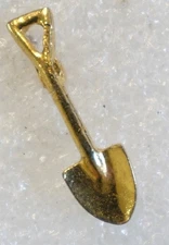 Shovel Lapel Pinback Button Gold Tone Metal Miniature 2010s