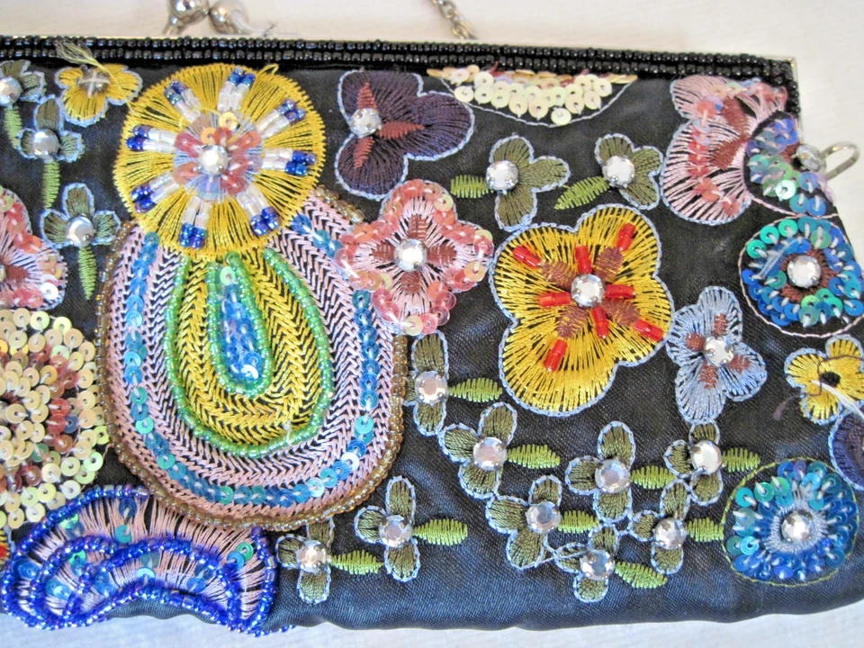 De Colección Aldo Multicolor Cuentas Cartera Bolso de Mano Cadena Correa Cierre Rectangular Foto 3 de 4