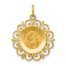 14k Yellow Gold Filigree Mi Primera Comunion Medal Pendant, 18mm
