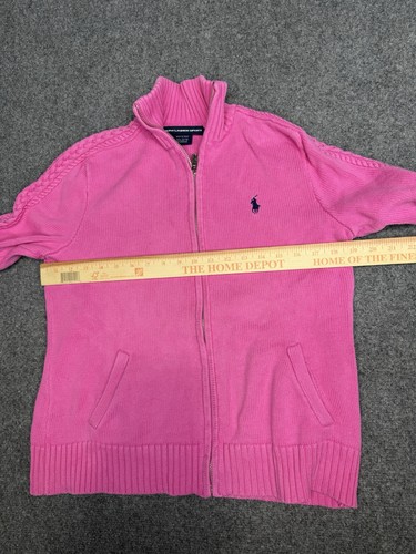 Ralph Lauren Sport Chunky Cable Knit Full Zip Sweater Jacket Womens Large Pink - Picture 4 of 5