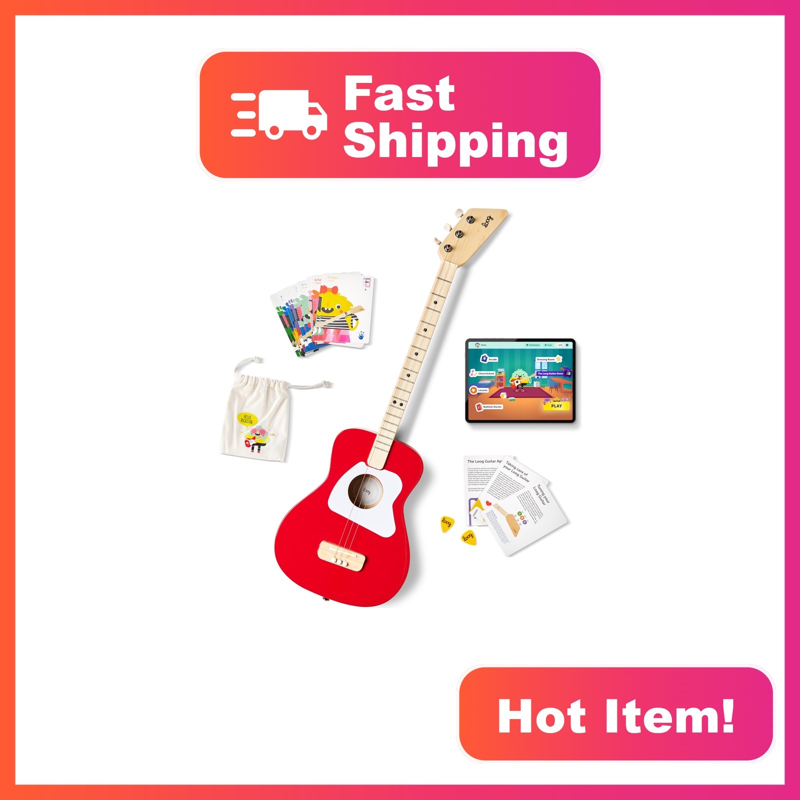 Loog Pro Acoustic Kids Guitar, Red