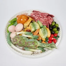 Este Ceramiche Italy Trompe L'Oeil Mushroom Vegetable Olive Egg Basket Platter