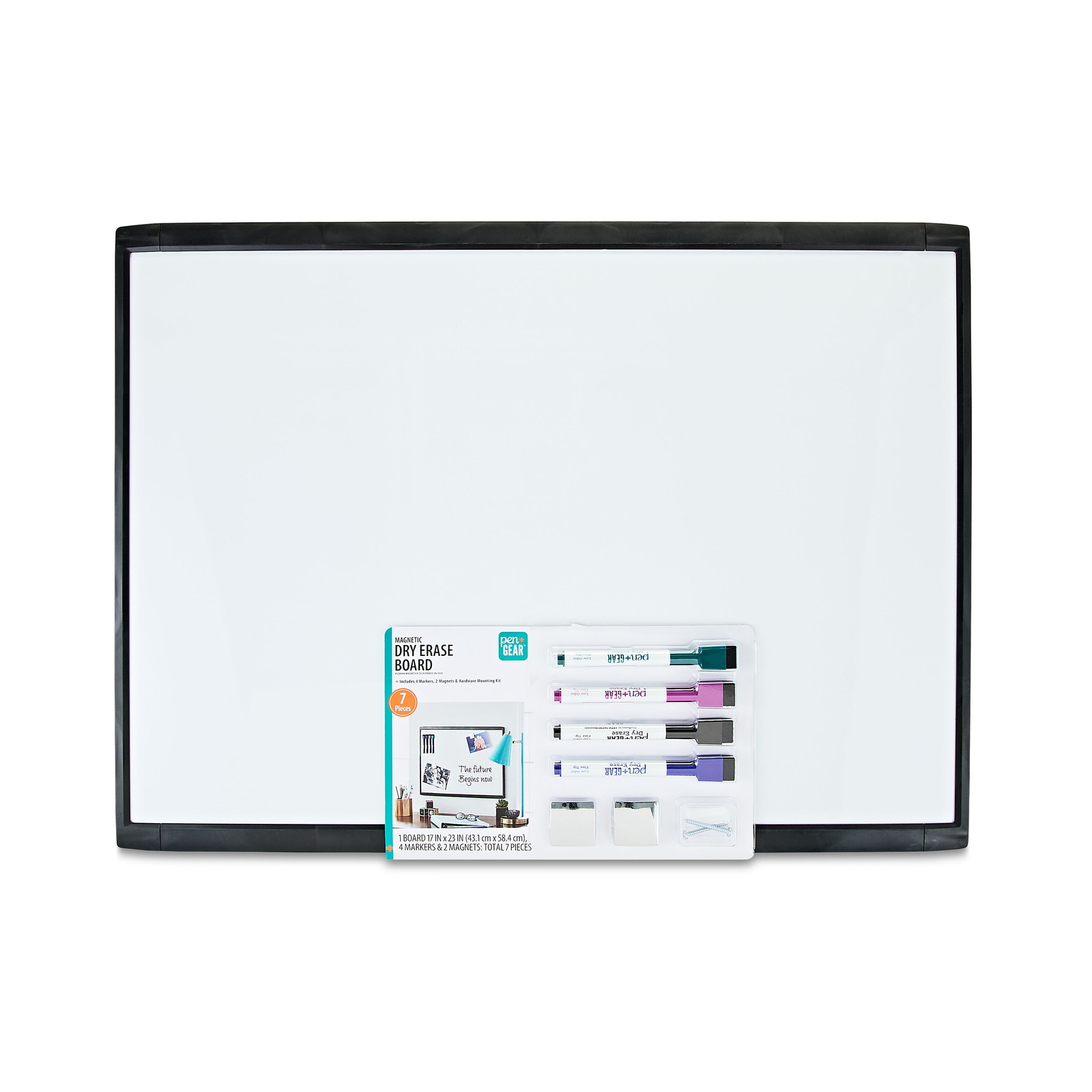 Pen+Gear Magnetic Dry Erase Board, Black, Height 17