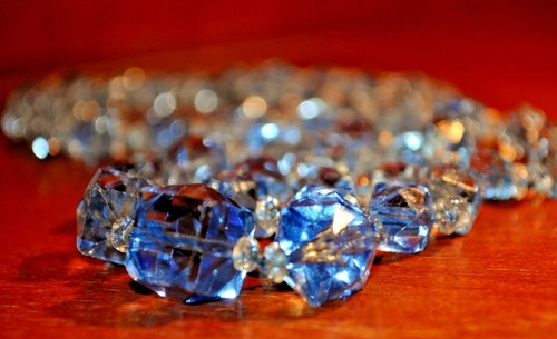 30s Vintage Cut Glass Crystal Cobalt Blue Necklace Hand Strung 30" String Strand - Picture 2 of 7