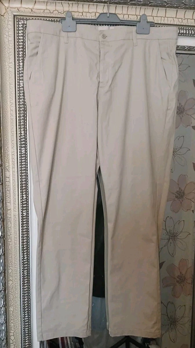 FOLK Men's Smart Stone Cotton Blend Button Fly Casual Trousers W40" L32"