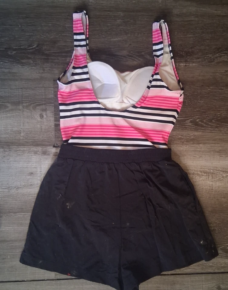 Скромный Gabar цельный Swimshort Детский комбинезон размер 8 купальник розовый полоски skort - Изображение 3 из 4