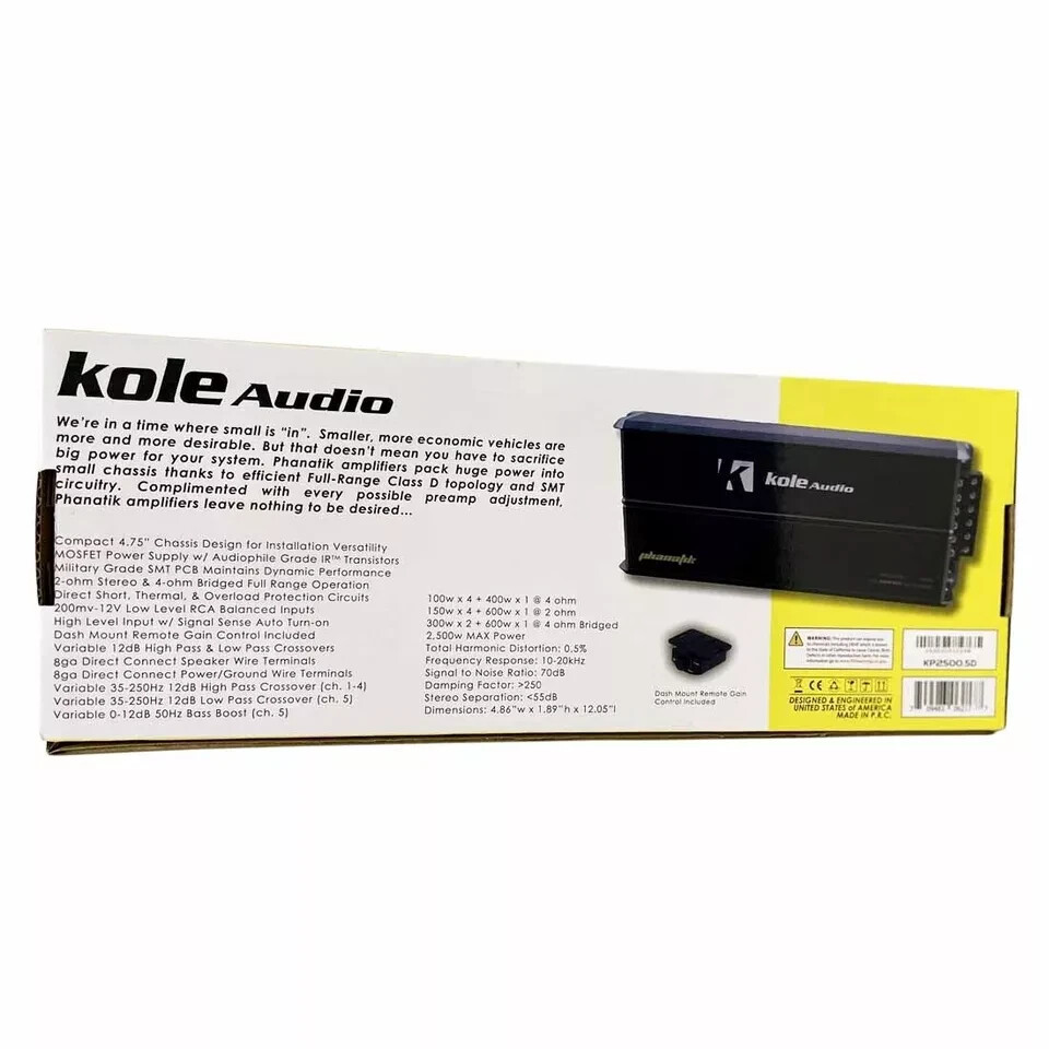 Kole Audio KP2500.5D 2500 Watt 5Channel ClassD Compact Car Audio